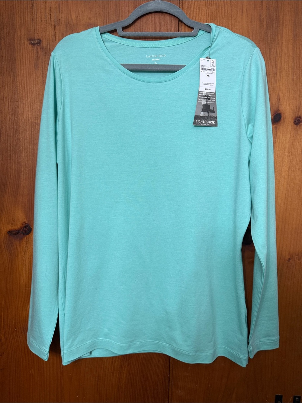 Lands' End Long-Sleeve Crew Neck Top in Aqua Blue